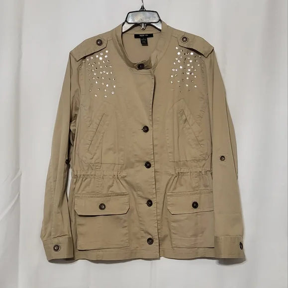Style & Co Women's Tan Bejeweled Utility Jacket/Coat Size Large EUC - Picture 3 of 10